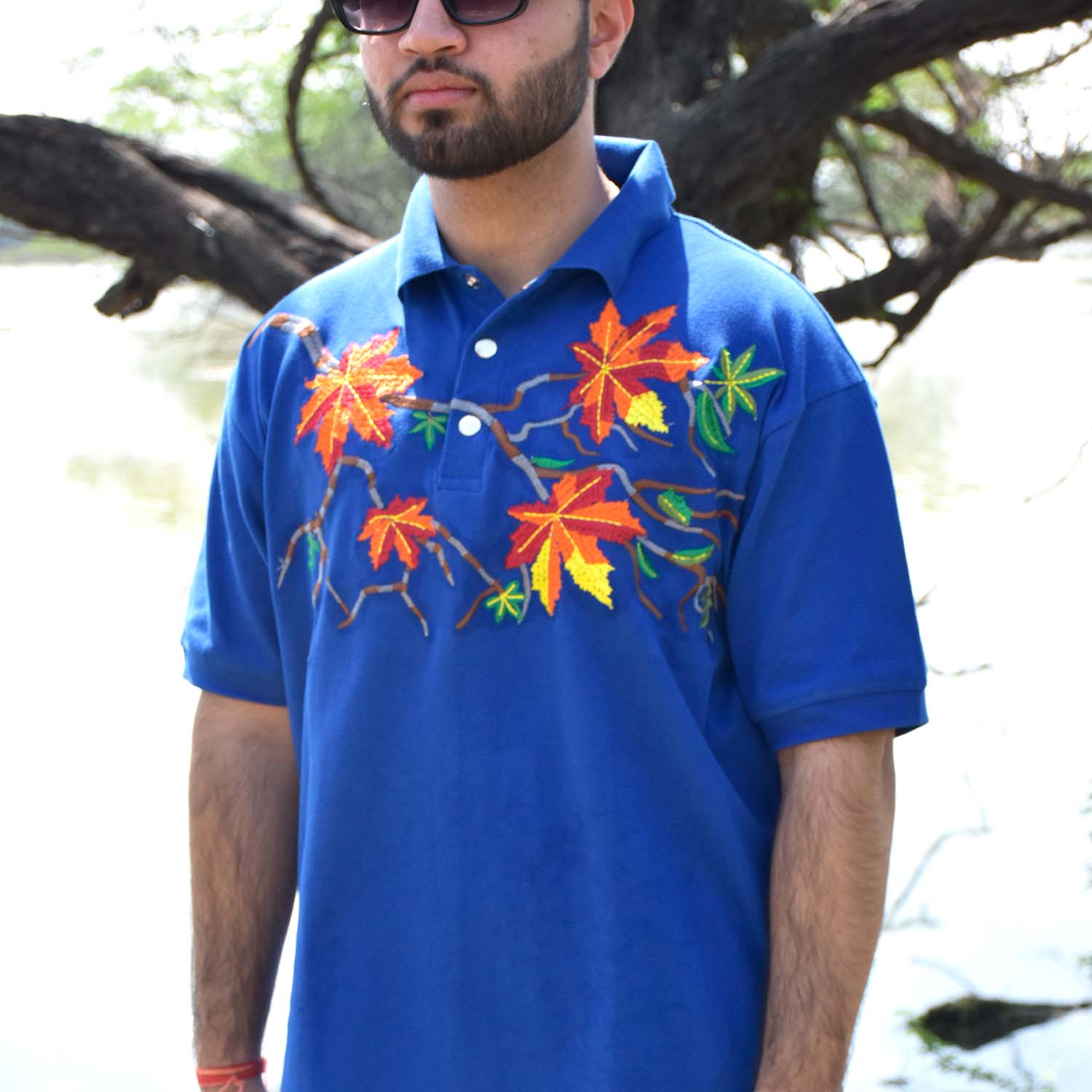 DS Art Leafs Multi Color Print Sleeveless Polo Shirt