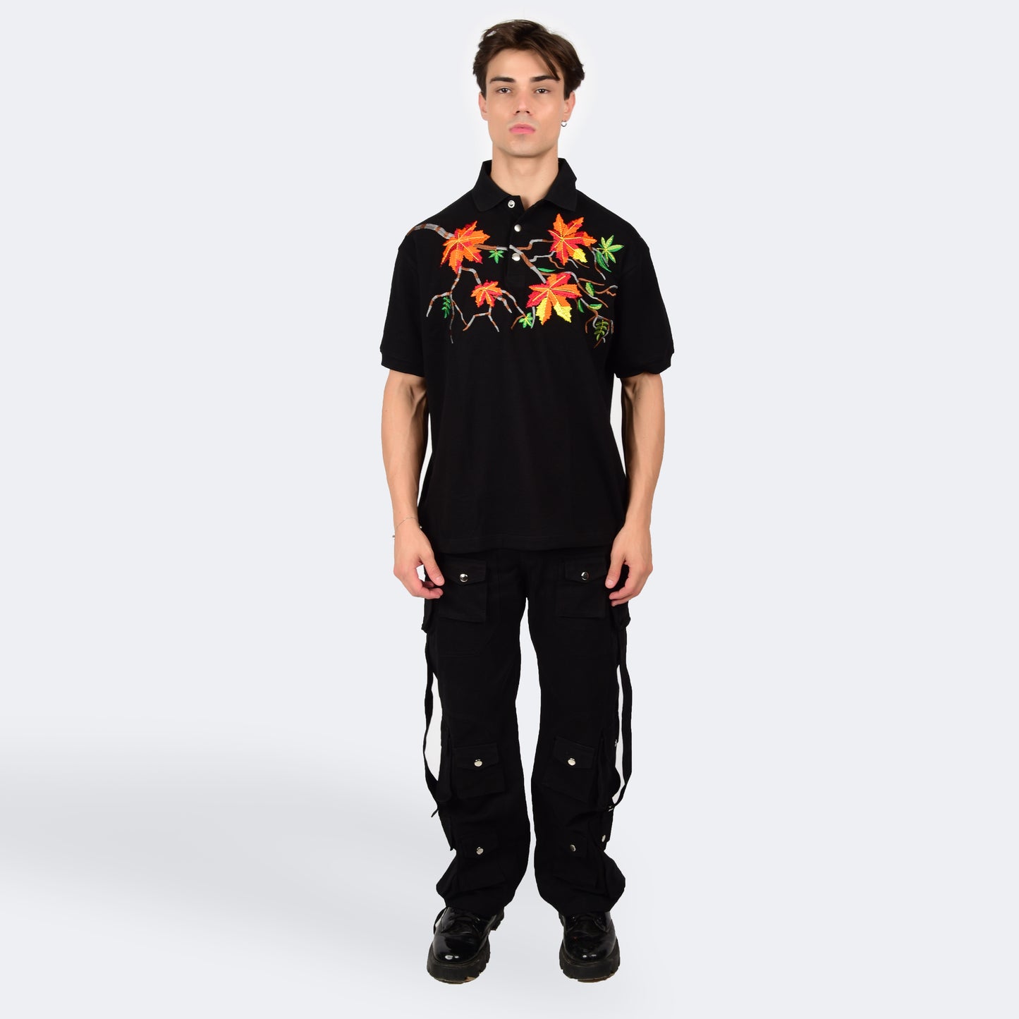 MAPLE LEAF POLO T-SHIRT - BLACK