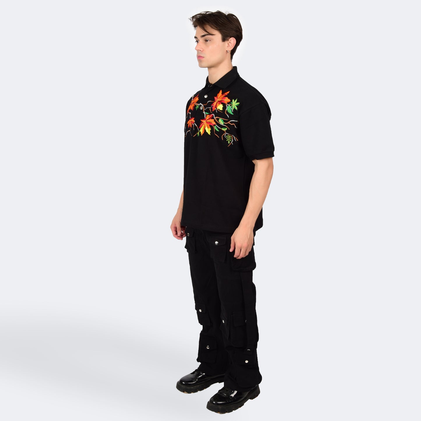 MAPLE LEAF POLO T-SHIRT - BLACK