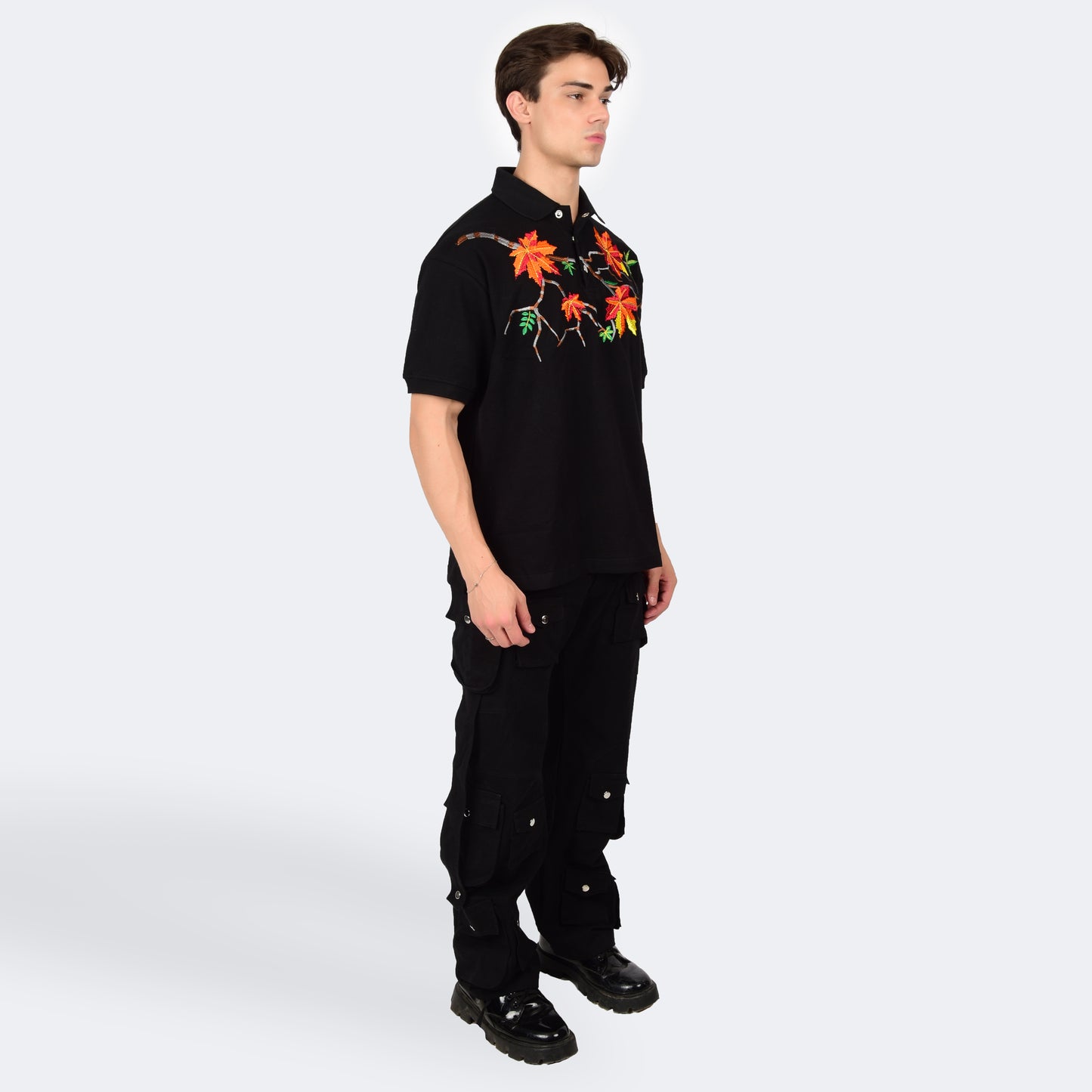 MAPLE LEAF POLO T-SHIRT - BLACK