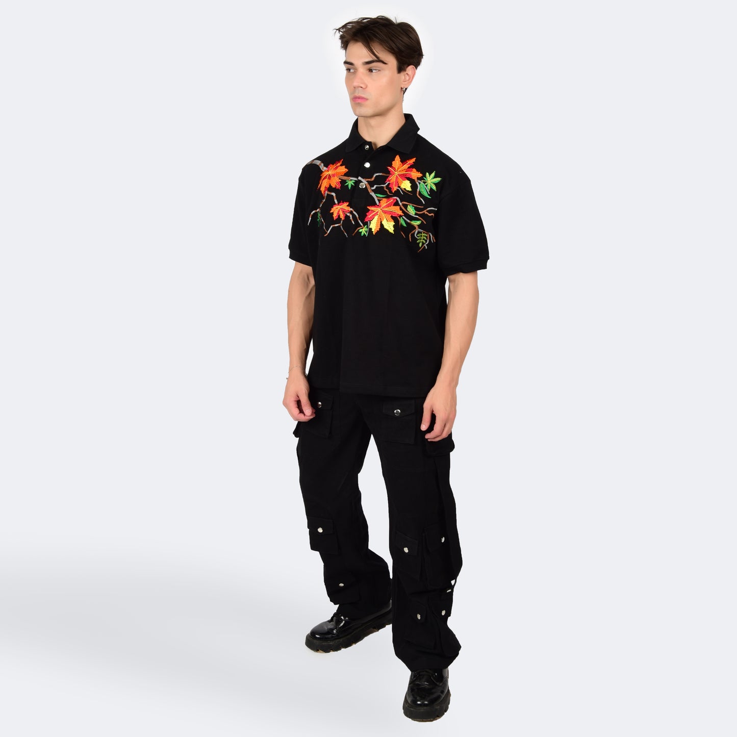 MAPLE LEAF POLO T-SHIRT - BLACK