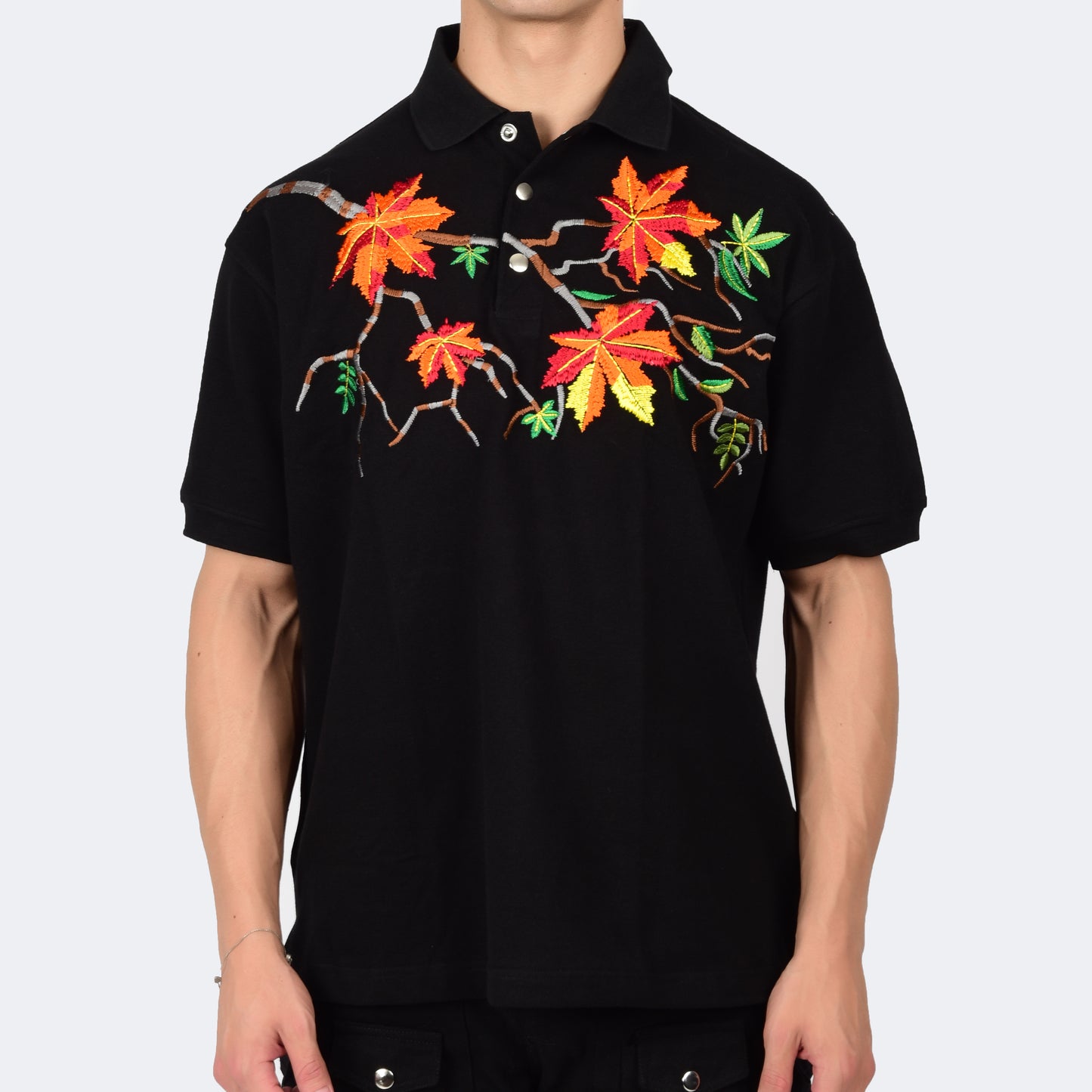 MAPLE LEAF POLO T-SHIRT - BLACK