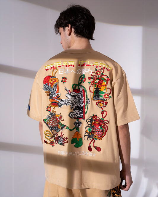 CRANE AND KOI T-SHIRT - BEIGE