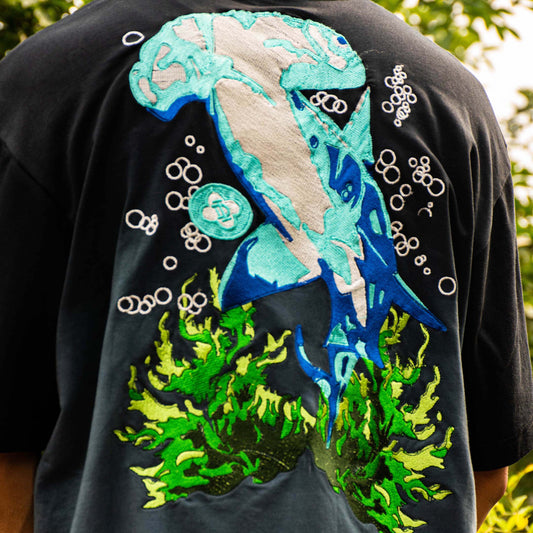 HAMMERHEAD EMBROIDERED T-SHIRT - MELANGE BLACK