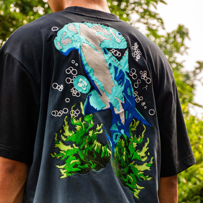 HAMMERHEAD EMBROIDERED T-SHIRT - MELANGE BLACK
